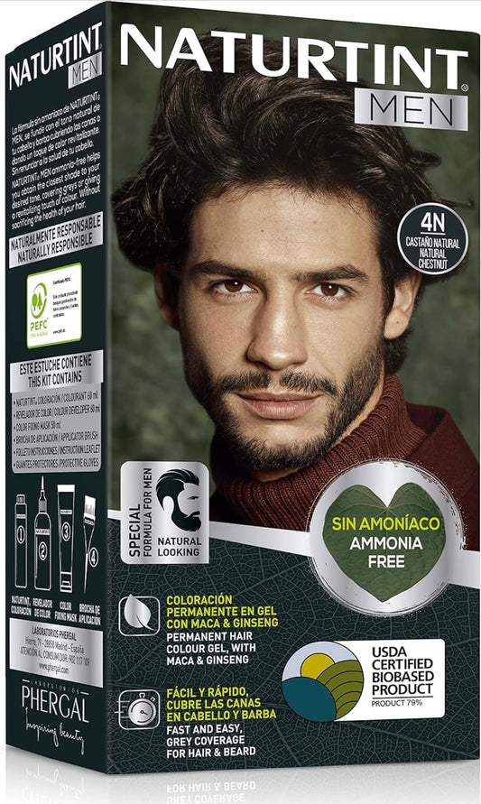 COLORACIÓN PERMANENTE Cabello y barba SIN AMONÍACO ESPECIAL PARA HOMBRES